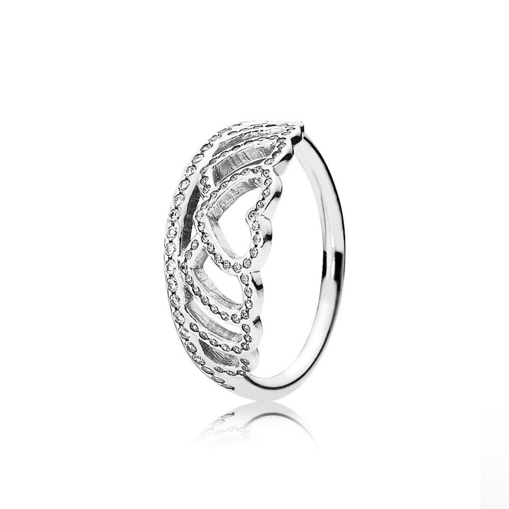 Pandora Hearts Tiara Ring, Clear CZ. Size 4.5 US.